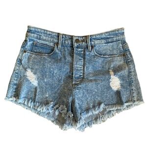 Vintage GUESS button fly raw hem high rise distressed size 28 short shorts
